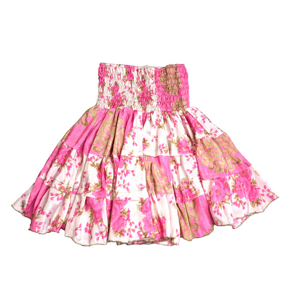 Silk Layered Ruffle Fairy Coquette Balletcore Smocked Pink Floral Skirt XS - Picture 7 of 9